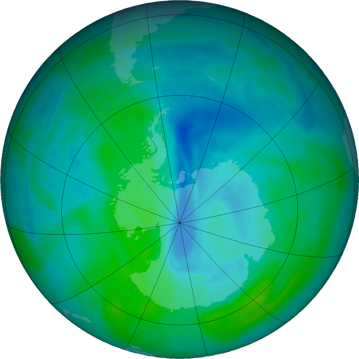 Antarctic ozone map for 21 December 2015